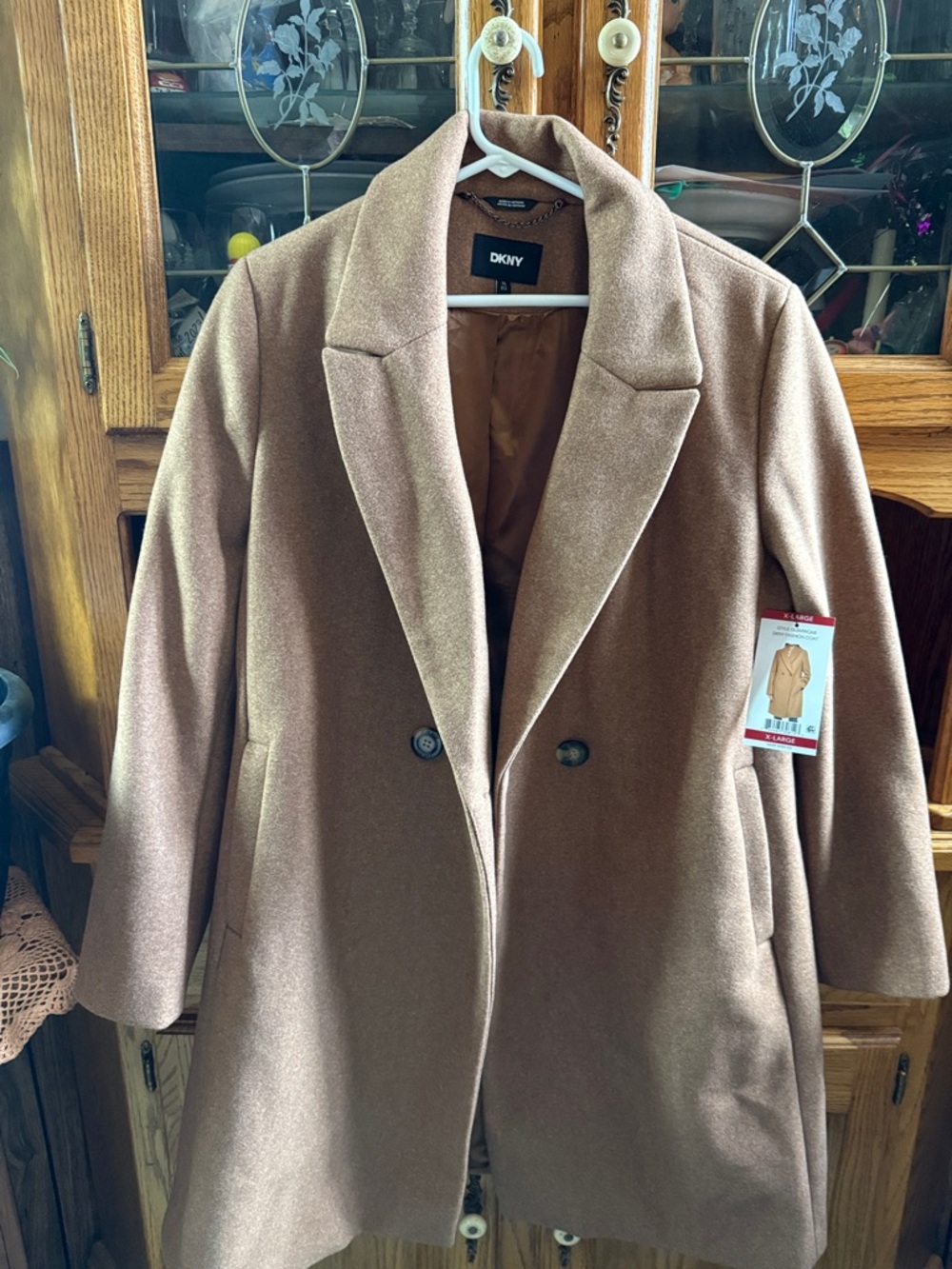 DKNY Brown Double-Breasted Wool-Blend Trench Coat